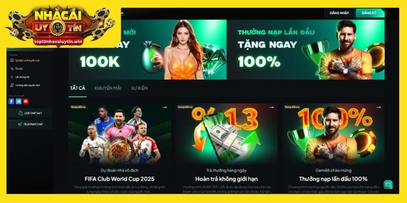 Nhận thưởng ngay khi trở thành thành viên của nhà cái Gem88